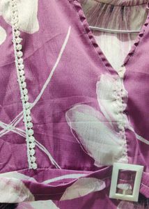 Purple Floral Belted Tunic Top