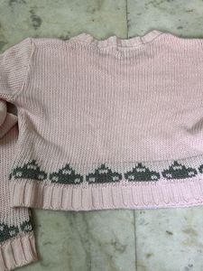 Pink Cropped Sweater with Cute Pattern