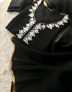 Elegant Black Kurta Set with White Embroidery