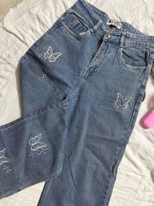Cute Butterfly Embroidered Jeans