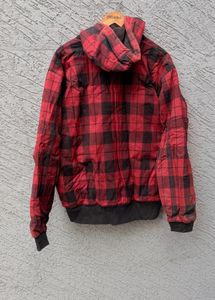 Red Plaid Hoodie Jacket