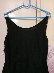Black Sleeveless Net Long Dress