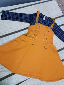 Mustard Yello One Piece With Blue Crop Top