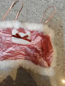 Kawaii Pink Fur Trim Crop Top