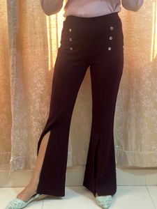 Women Burgundy Bootcut Trousers with Slit