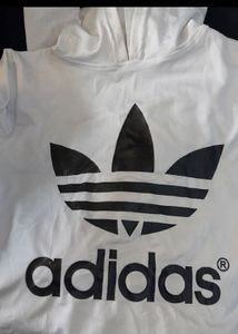 Adidas White Cropped Hoodie