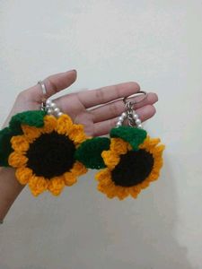 2 Sunflower Crochet Keychain