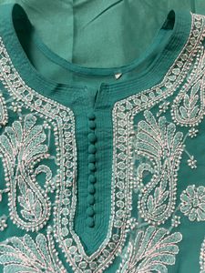 Chikankari Embroidery Green Kurta