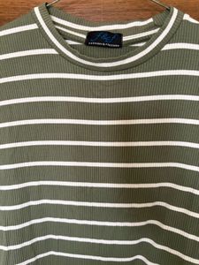 Green &amp; White Striped 3/4 Sleeve Top