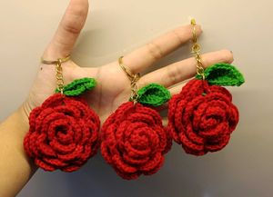 Handmade Crochet Rose Keychain Set