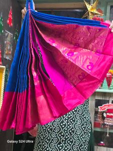 Vibrant Blue and Pink Silk Saree