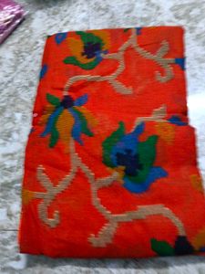 Beautiful orange Floral Print Saree