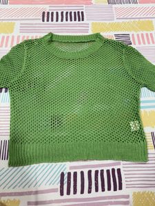 savana Green Mesh Knit Cropped Top
