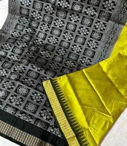 Black & Yellow Sambalpuri Mix Patto Silk Saree
