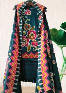 Navy Blue colour printed suit with dupatta