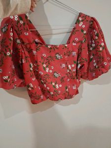 Floral Print Square Neck Puff Sleeve Top