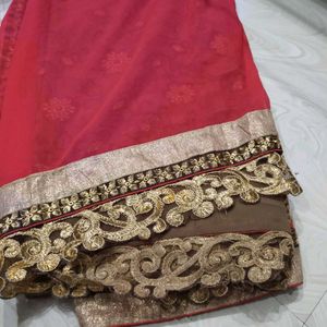 Embroidered Red Saree with Blouse