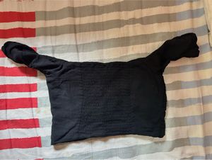Stradivarius Black Off-Shoulder Ruched Crop Top