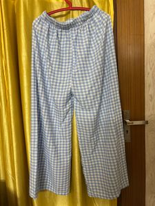 Blue Gingham Wide Leg Pants