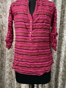 Chic Pink &amp; Black Striped Tunic Top