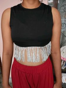 Black Fringe Crop Top