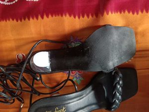 Black Lace-Up Heeled Sandals