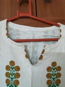 Cream Kurta with Block Print