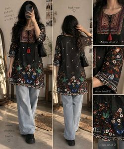 Boho Floral Print Tunic Top
