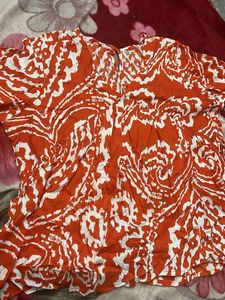 Vibrant Orange &amp; White Print Tunic Top