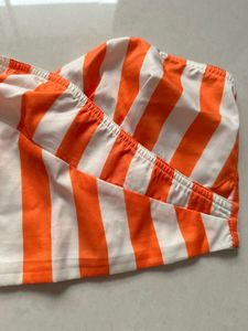 Orange and White Striped Strapless Top
