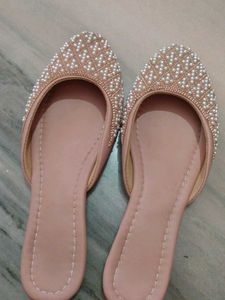 Embellished Juttis - Elegant Pearl Flats