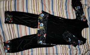 Black Velvet Kurta Set with Floral Print soft look