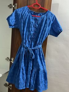 Blue Textured Tiered Dress