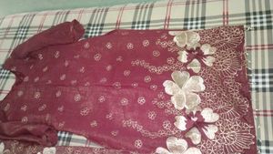 Maroon Kurta Set with Floral Embroidery