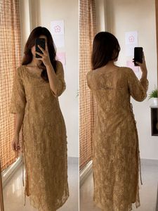 Elegant Gold Leaf Print Kurta