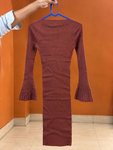 Women’s Rust Brown Ribbed Bodycon Midi Dress