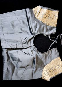 Elegant Grey Saree with Golden Floral Print