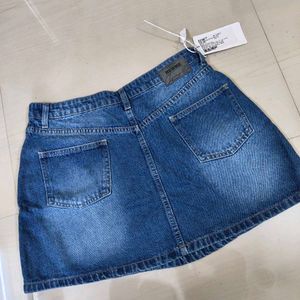 Blue Mid Rise Denim Skirt