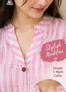 Pink Striped Cotton Kurta for Women