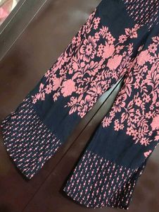 Black Lower Pyjama Pink Floral Print For 30 Waist