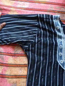 Striped Kurta with Embroidered Neckline