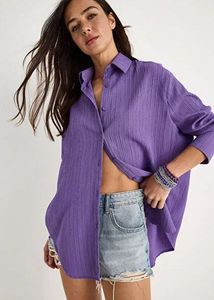 Purple Textured Oversized Button-Up Shirt