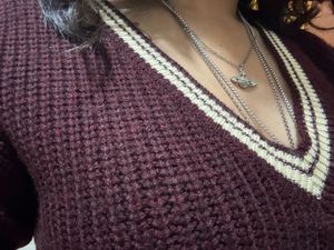 Korean Style Maroon V-Neck Knitted Sweater