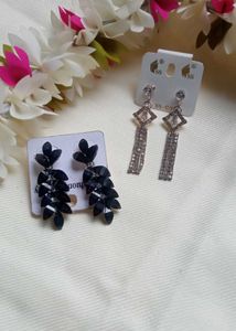 🖤Elegant Black Floral &amp; Crystal Drop Earrings💫