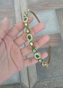 rajputi hair bealt sis patti Green Kundan Headband
