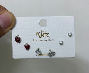 Cute Strawberry &amp; Crystal Stud Earrings Set