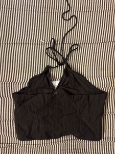 Black Crinkle Halter Neck Top