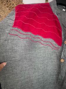 Grey Kurta with Pink Accent