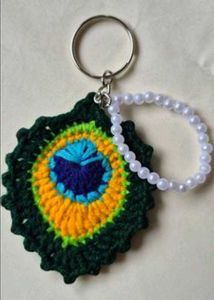 Handmade Crochet Peacock Feather Keychain
