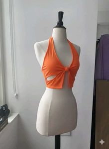 Orange Cutout Halter Top